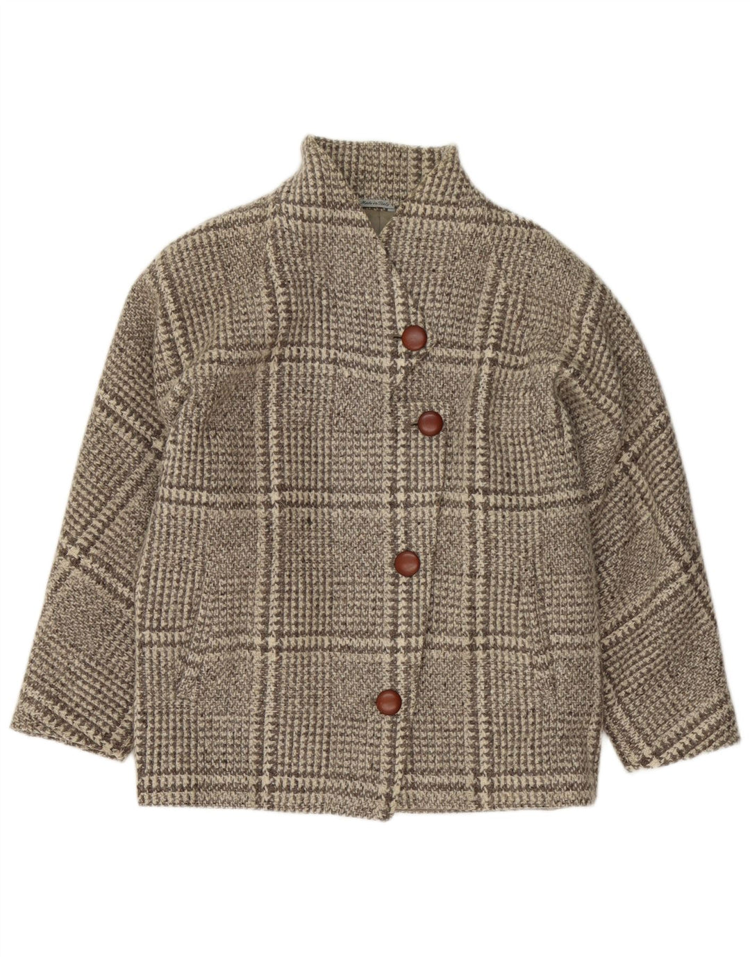 Sobretudo feminino vintage grande UK 16 xadrez cinza grande