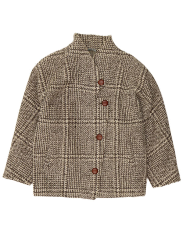 Sobretudo feminino vintage grande UK 16 xadrez cinza grande