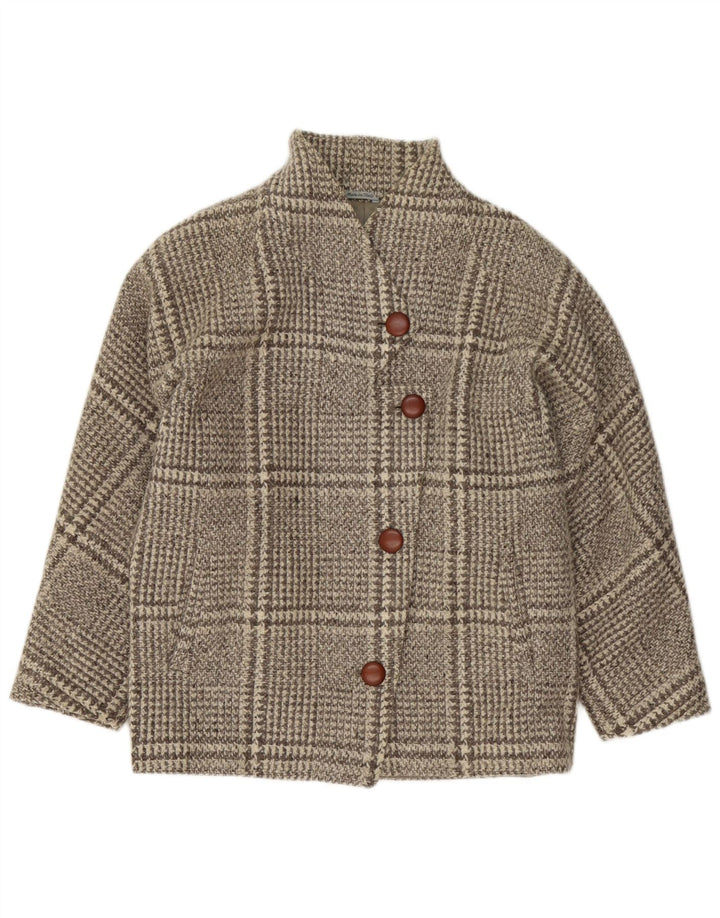 Sobretudo feminino vintage grande UK 16 xadrez cinza grande