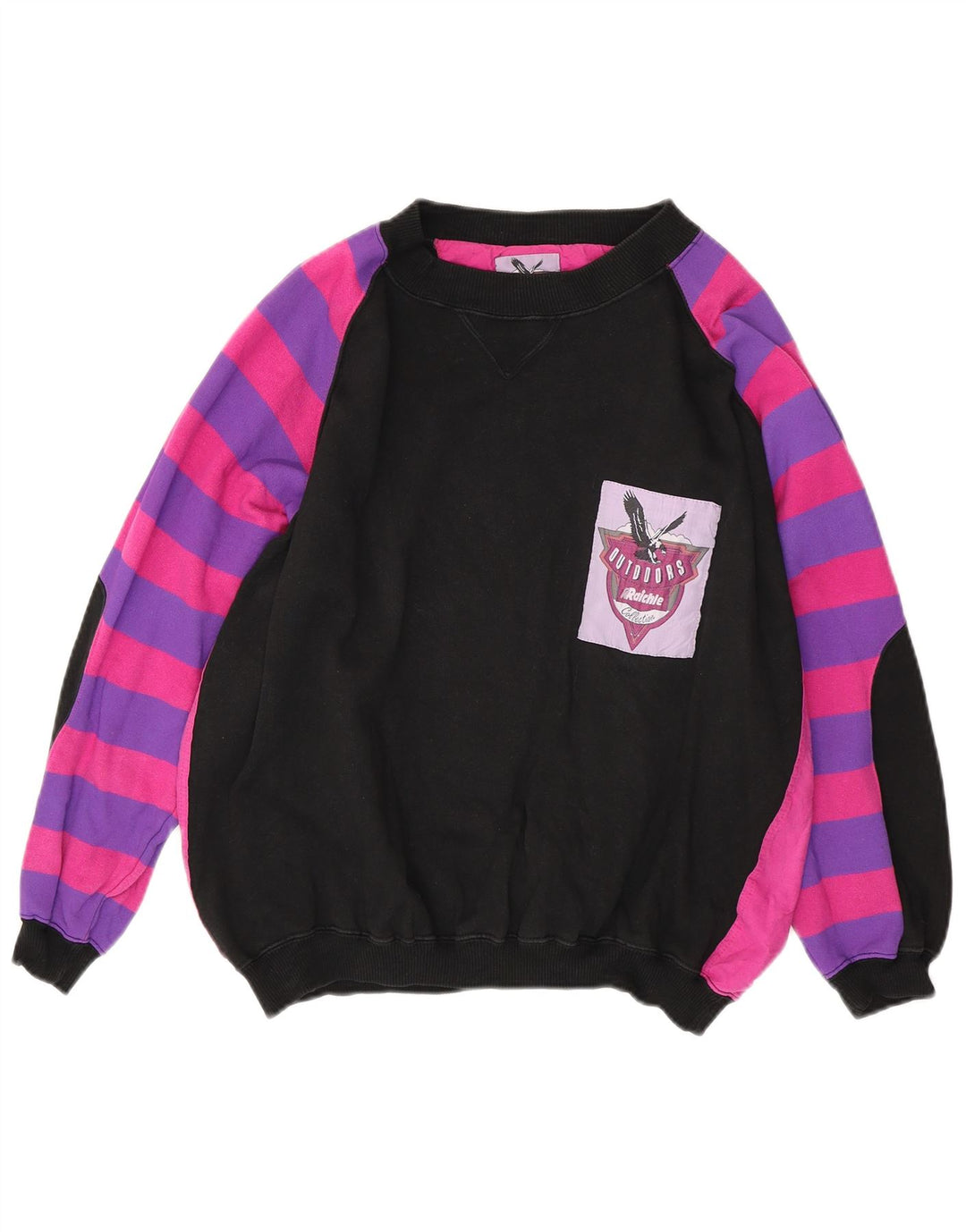 Suéter feminino VINTAGE oversized Reino Unido 14 bloco colorido preto médio