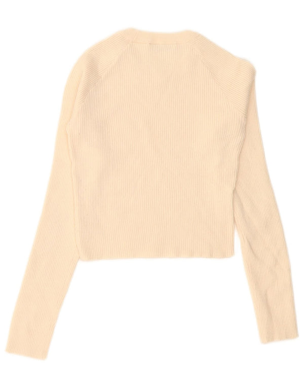 Zara Womens Crop Top Manga Longa Reino Unido 8 Pequeno Bege
