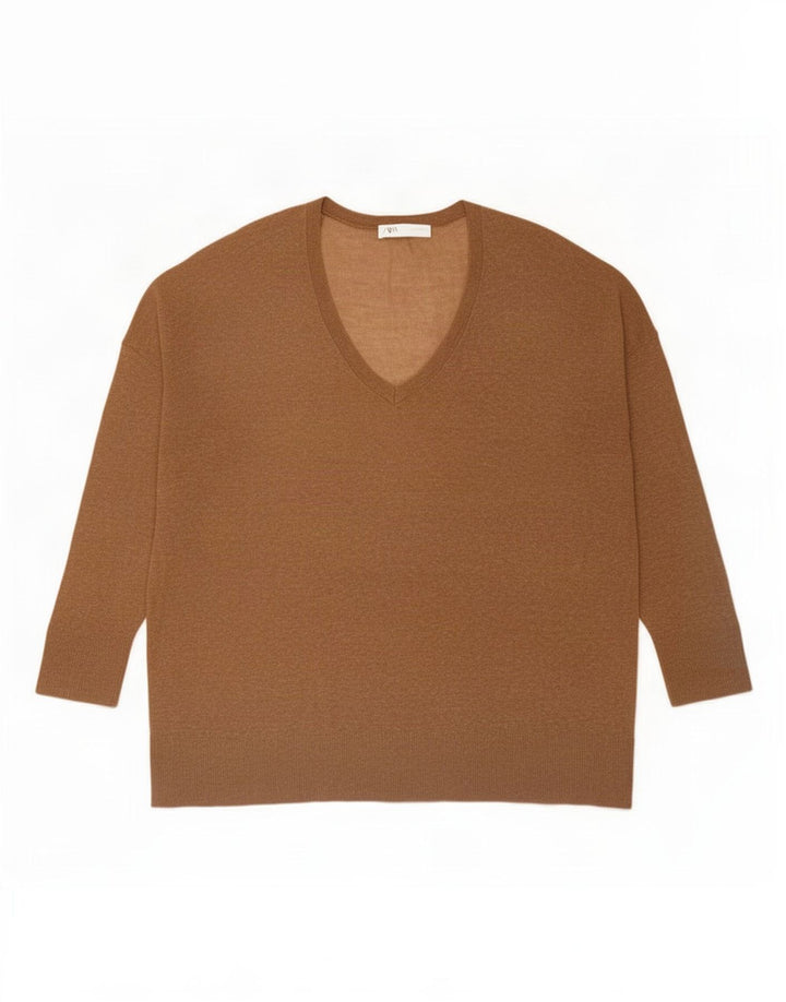 Zara Womens Oversized Top Manga Longa Reino Unido 14 Médio Bege Salpicado