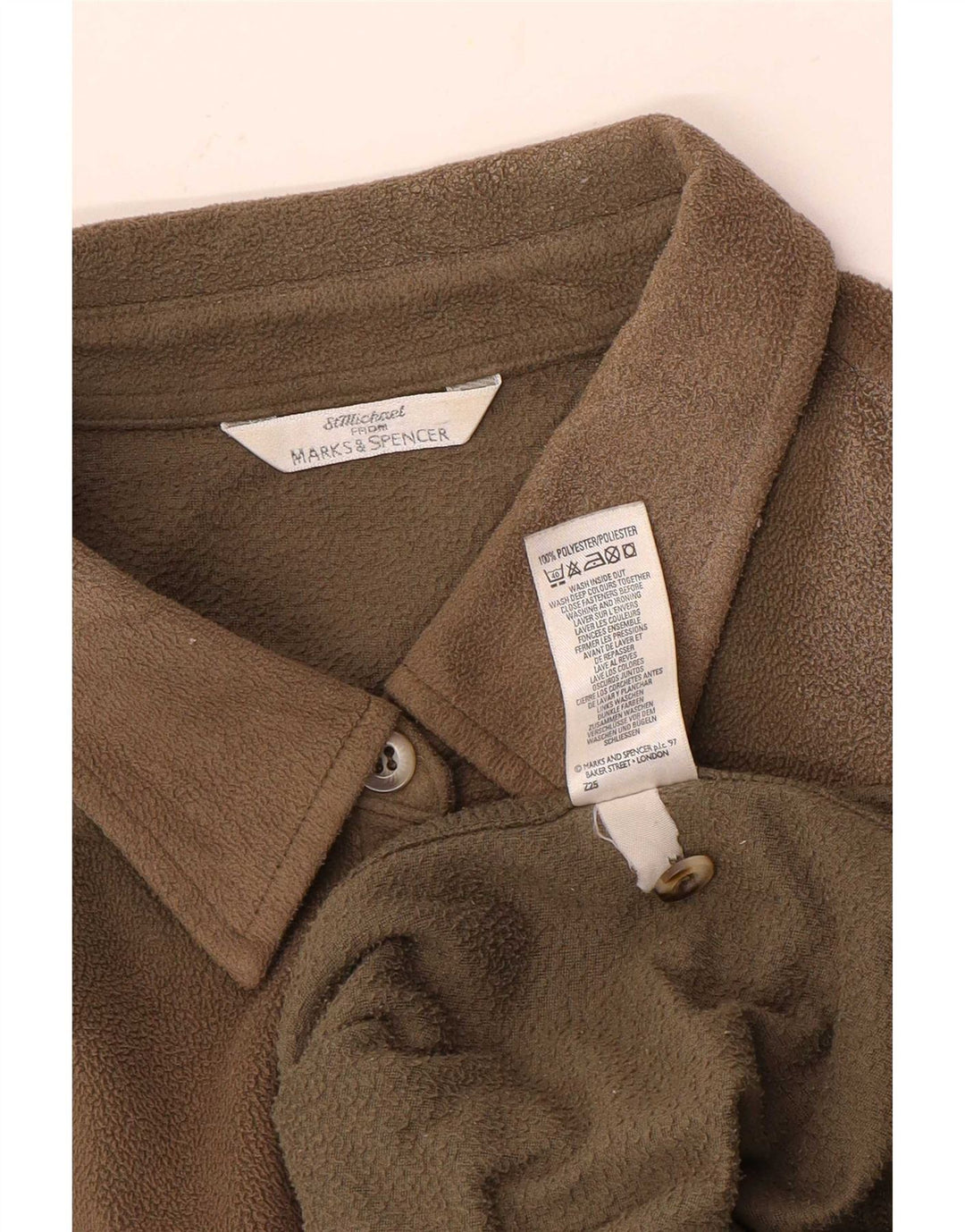 Camisa de lã feminina Marks & Spencer Reino Unido 14 grande poliéster bege