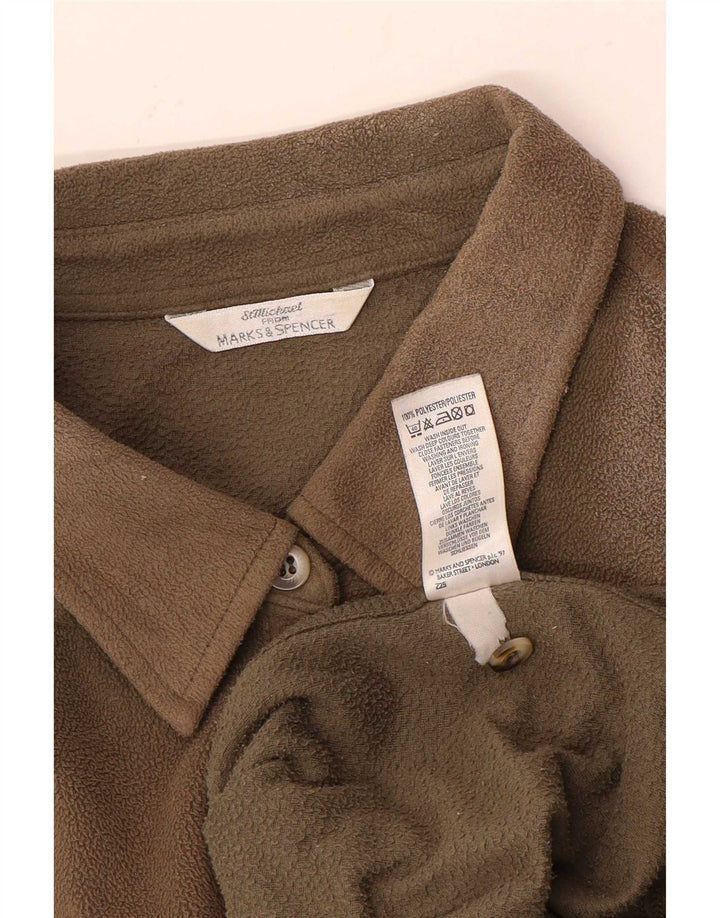 Camisa de lã feminina Marks & Spencer Reino Unido 14 grande poliéster bege