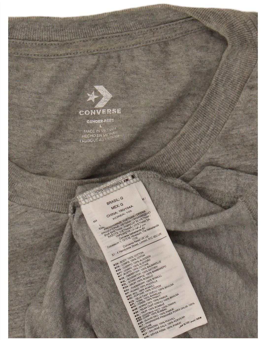 Camiseta Converse masculina gráfica grande algodão manchado cinza