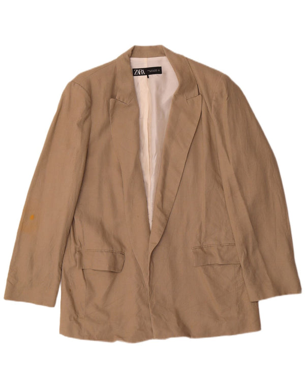 Jaqueta Zara Womens Open Blazer UK 18 XL Linho Bege