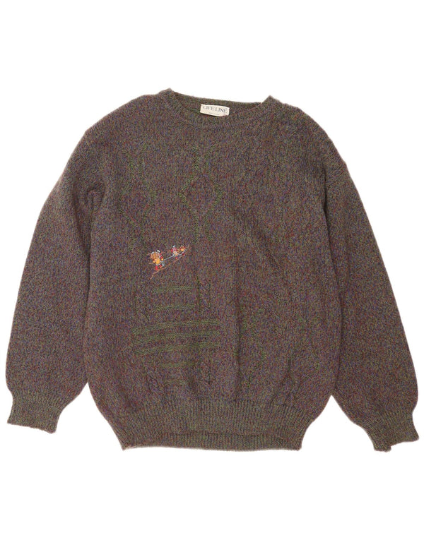 Life Line Mens Barco Pescoço Jumper Sweater IT 52 Grande Marrom Flecked