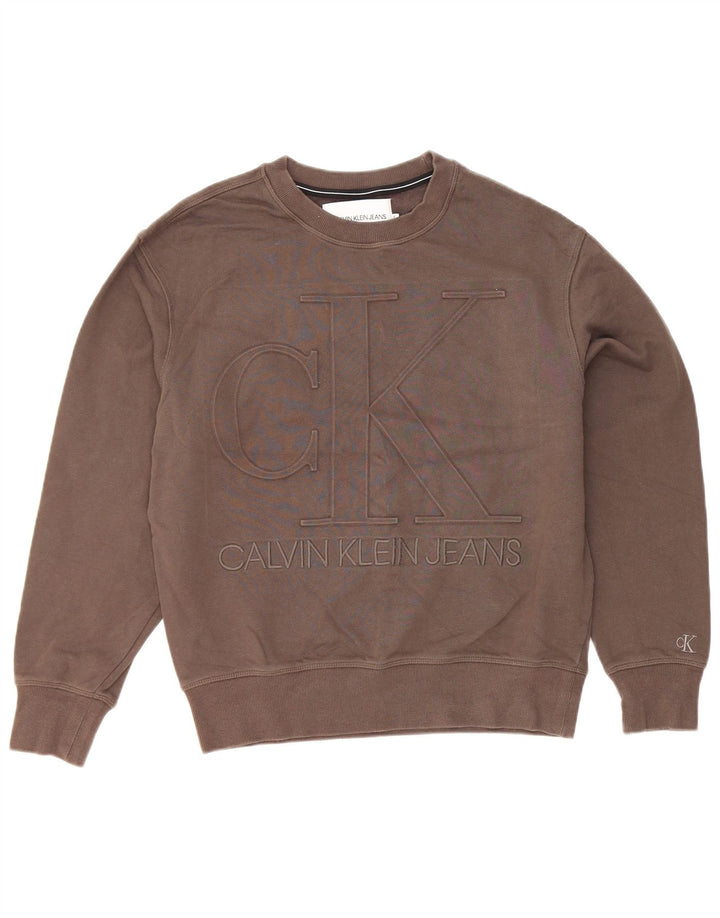 Calvin Klein Jeans Masculino moletom gráfico jumper pequeno algodão cinza