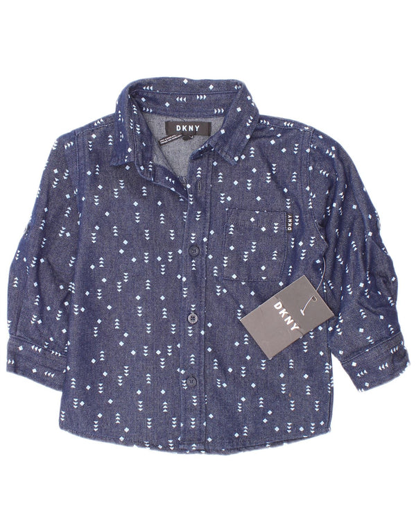Camisa Dkny Baby Boys 12-18 meses Azul marinho algodão manchado