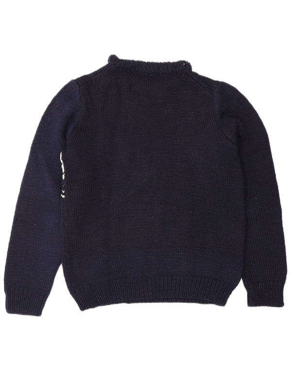 VINTAGE Womens Crew Neck Jumper Sweater UK 16 Large Navy Blue Fair Isle