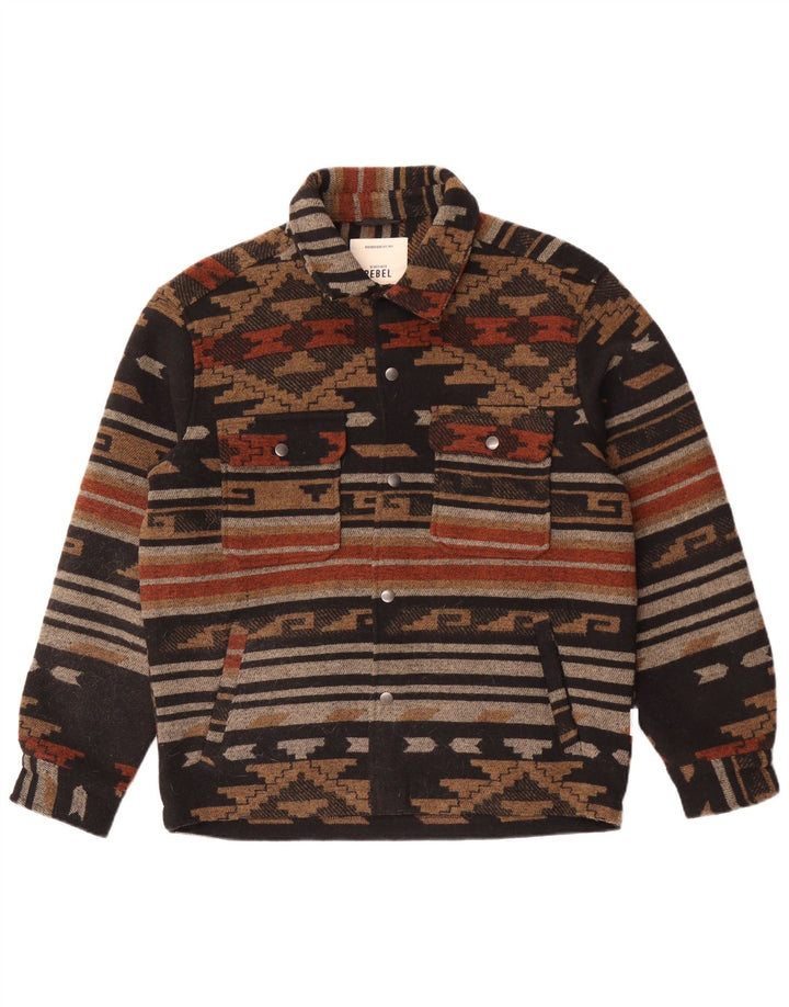 Jaqueta bomber masculina vintage UK 38 poliéster geométrico marrom médio