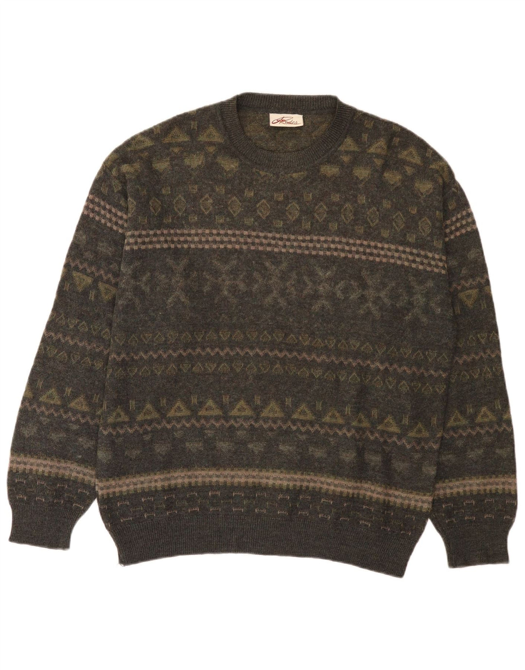 Suéter masculino Rodes com gola redonda, médio cáqui Fair Isle Wool