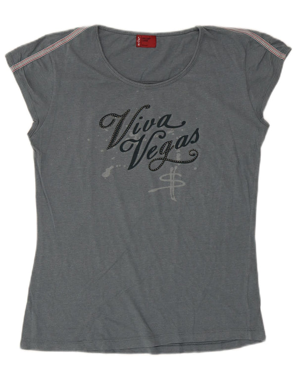 Camiseta feminina gráfica Levi's UK 14 grande algodão cinza