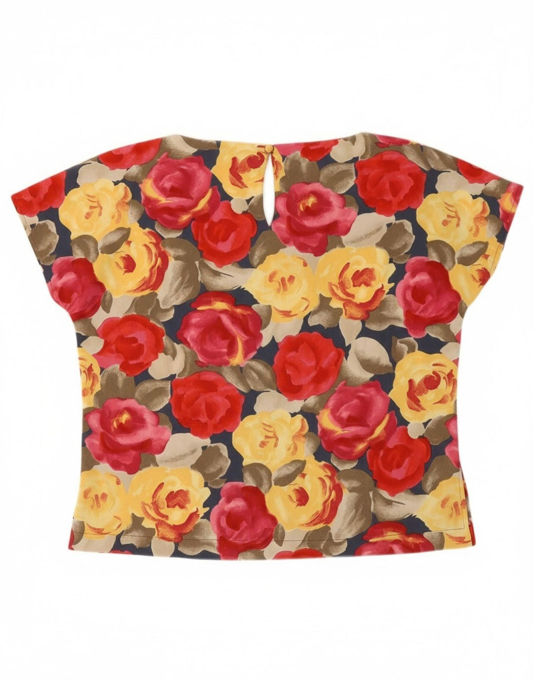 Blusa feminina vintage IT 46 grande poliéster floral multicolorido