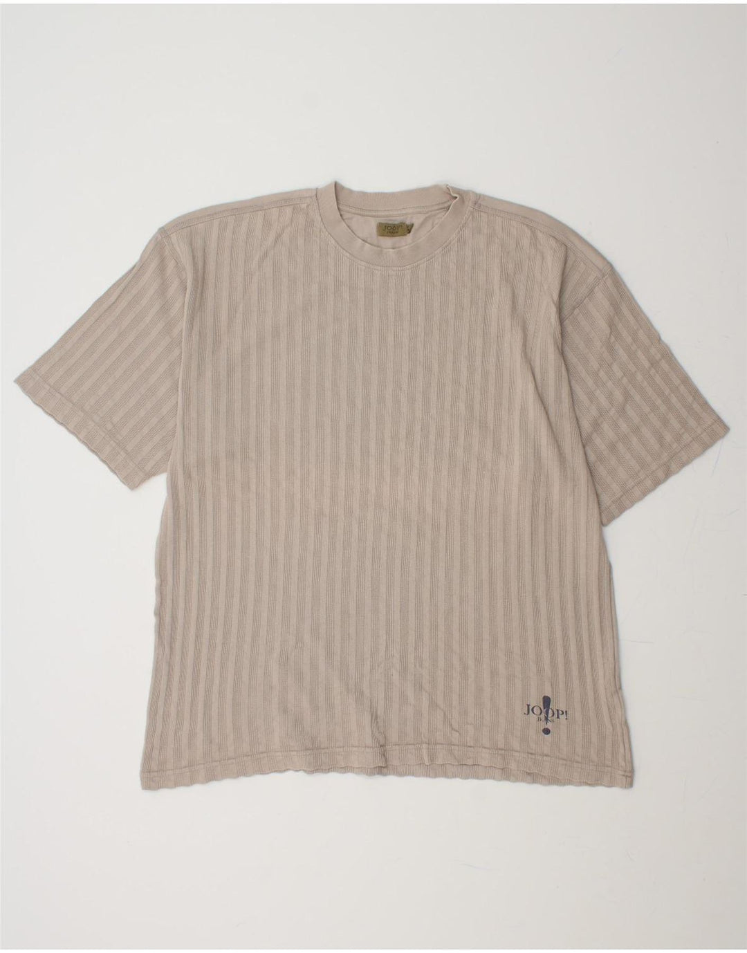 JOOP Mens T-Shirt Top XL Beige Striped Cotton Vintage Joop and Second-Hand Joop from Messina Hembry 