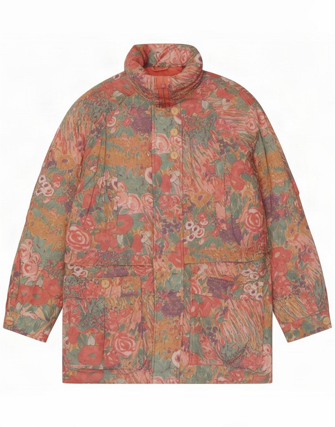 Casaco acolchoado feminino vintage UE 38 Floral rosa médio