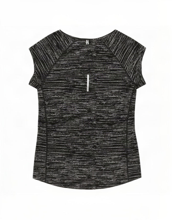 Camiseta feminina Nike Dri Fit UK 12 poliéster manchado preto médio