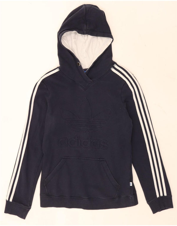 Adidas feminino gráfico moletom com capuz Reino Unido 14 médio azul marinho algodão