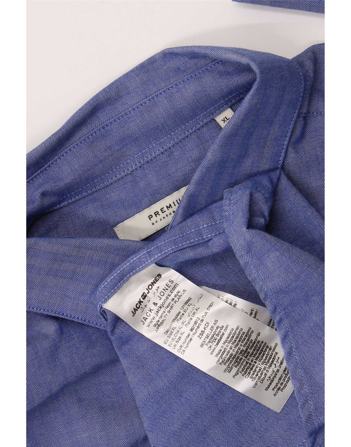 Camisa masculina Jack & Jones XL azul espinha de peixe
