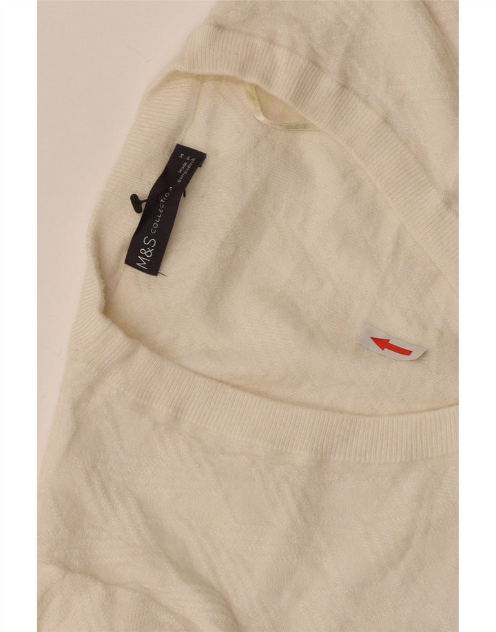 Suéter feminino Marks & Spencer com decote em V UK 12 Médio Off White