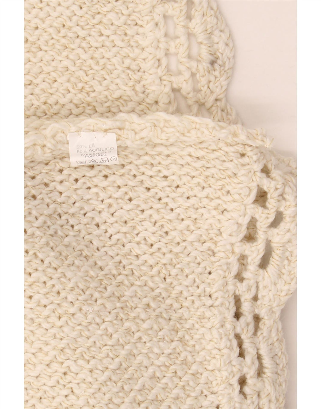 Poncho feminino VINTAGE com gola redonda, tamanho único, lã branca