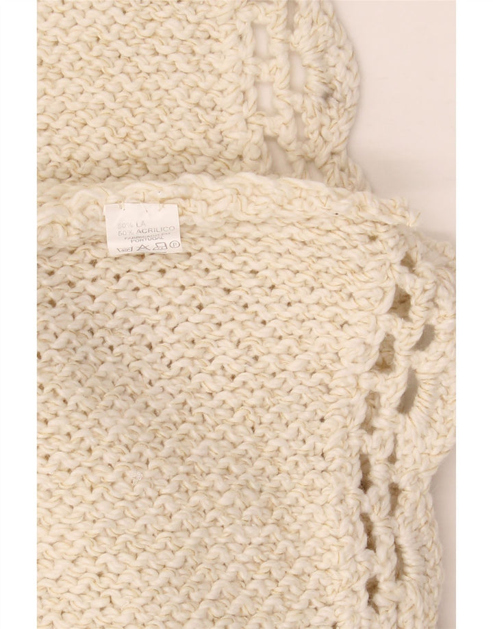 Poncho feminino VINTAGE com gola redonda, tamanho único, lã branca