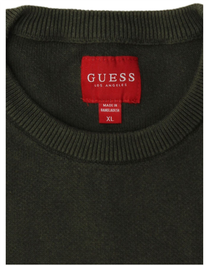 Suéter feminino GUESS com gola redonda UK 18 XL algodão cáqui