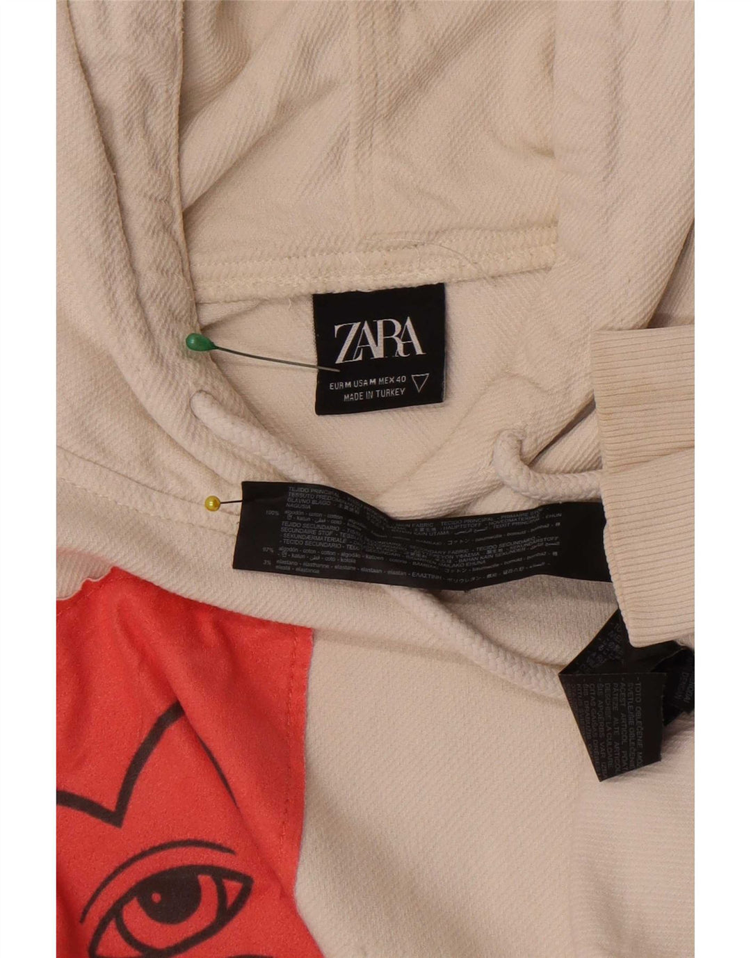 Zara Mens Graphic Loose Fit Hoodie Jumper Médio Branco