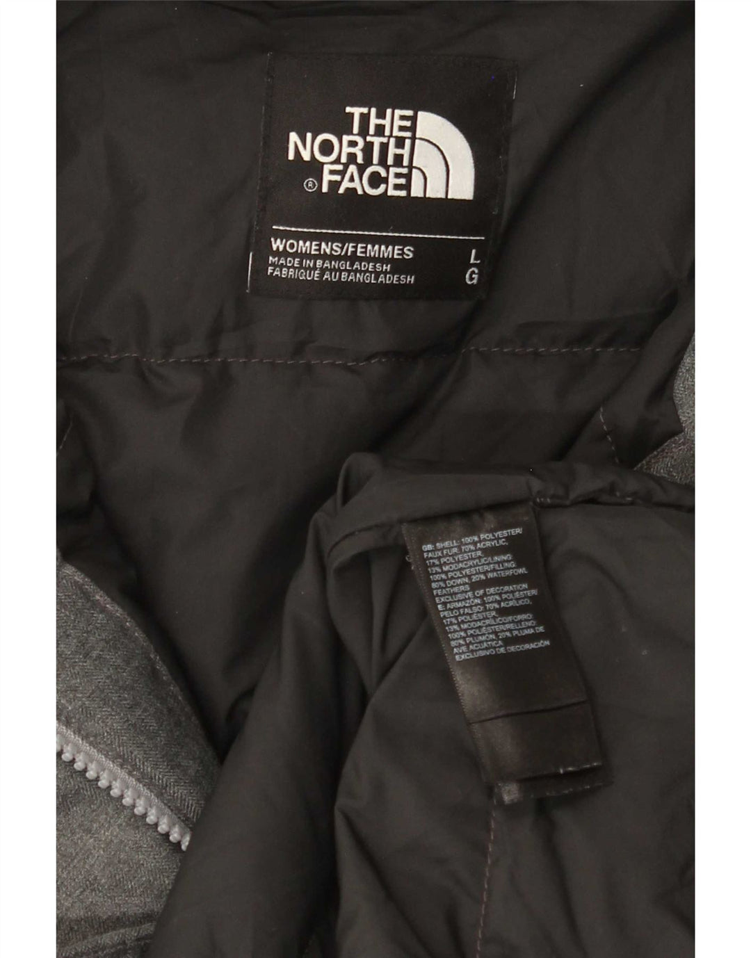 Casaco acolchoado com capuz feminino The North Face UK 16 grande poliéster cinza