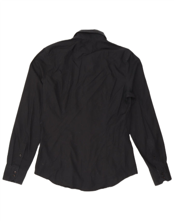 Camisa feminina SISLEY UK 16 grande algodão preto