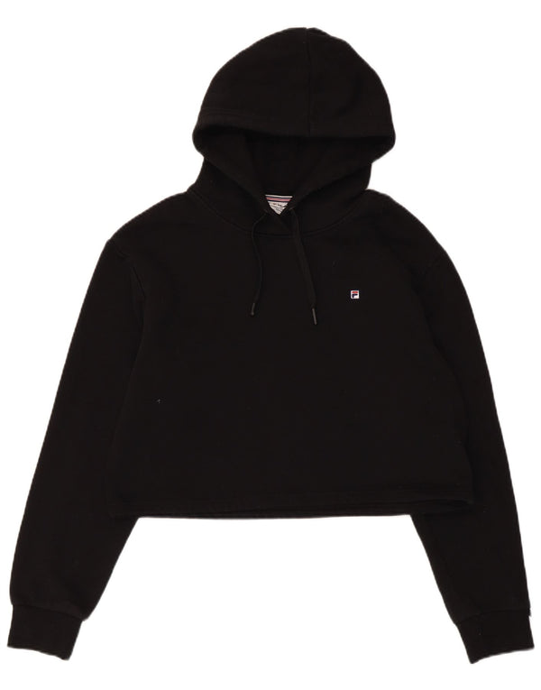 Fila Womens Crop Hoodie Jumper UK 12 Médio Algodão Preto