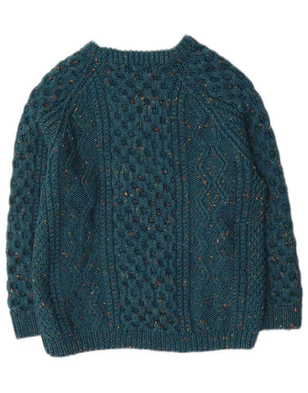 Suéter vintage masculino com gola redonda, 11-12 anos, verde manchado