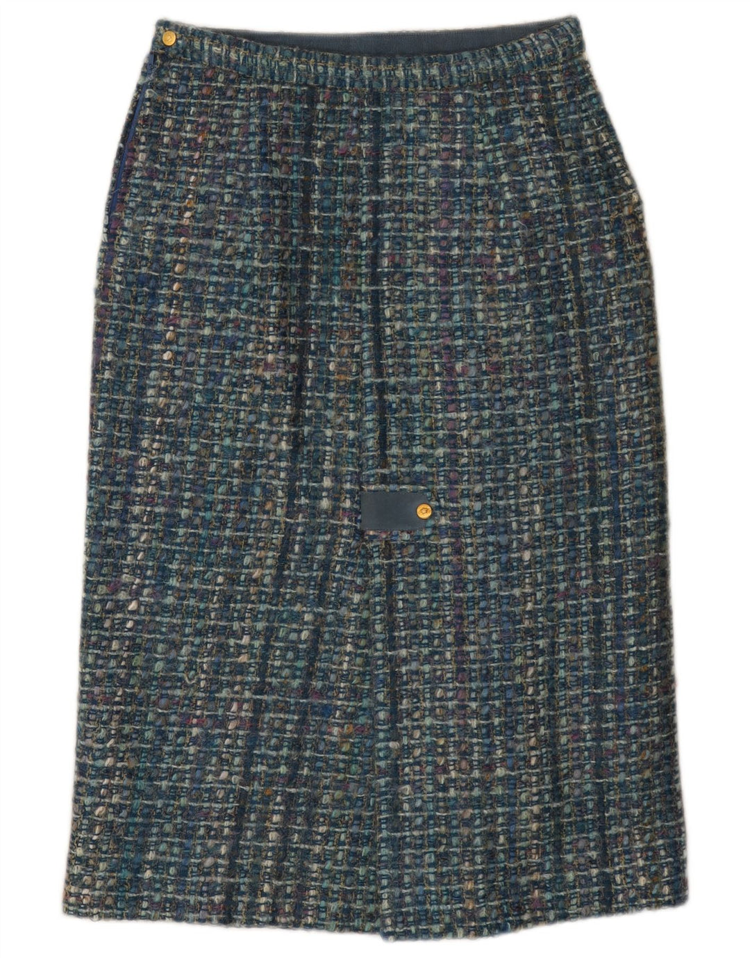 Saia reta feminina vintage W28 xadrez azul médio