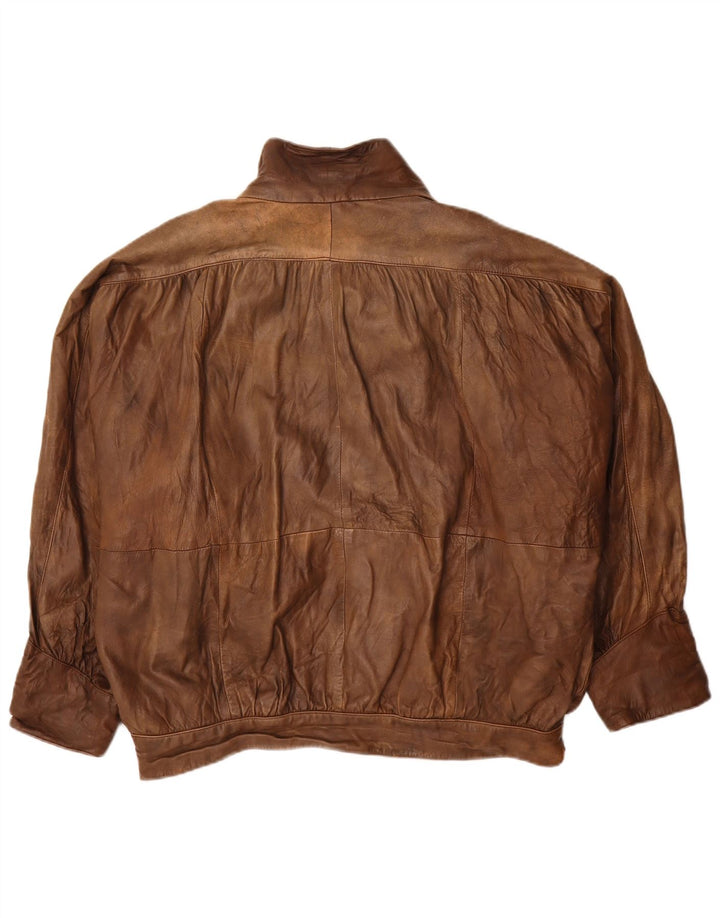 Jaqueta de couro oversized feminina vintage UK 20 2XL marrom
