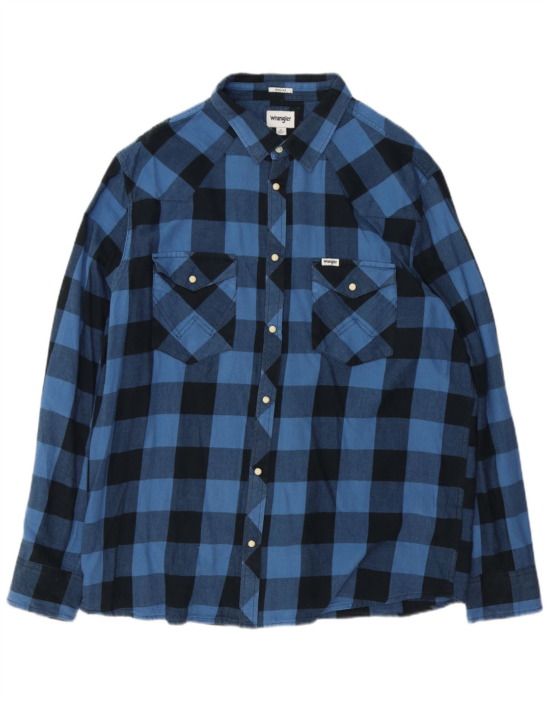 Camisa Wrangler masculina de flanela de ajuste regular XL azul algodão guingão