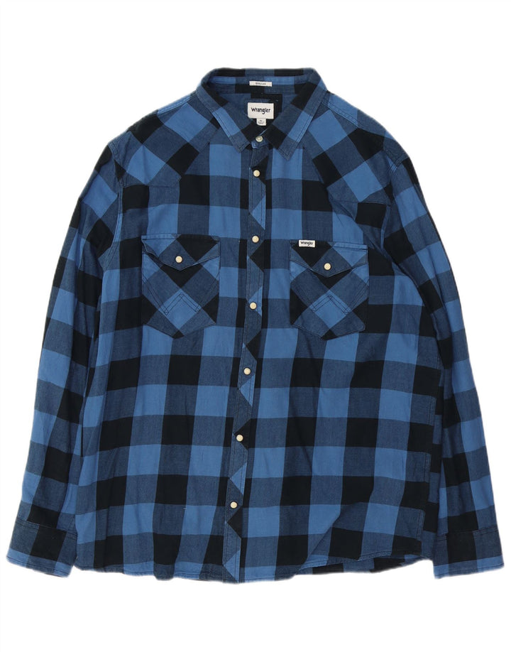 Camisa Wrangler masculina de flanela de ajuste regular XL azul algodão guingão