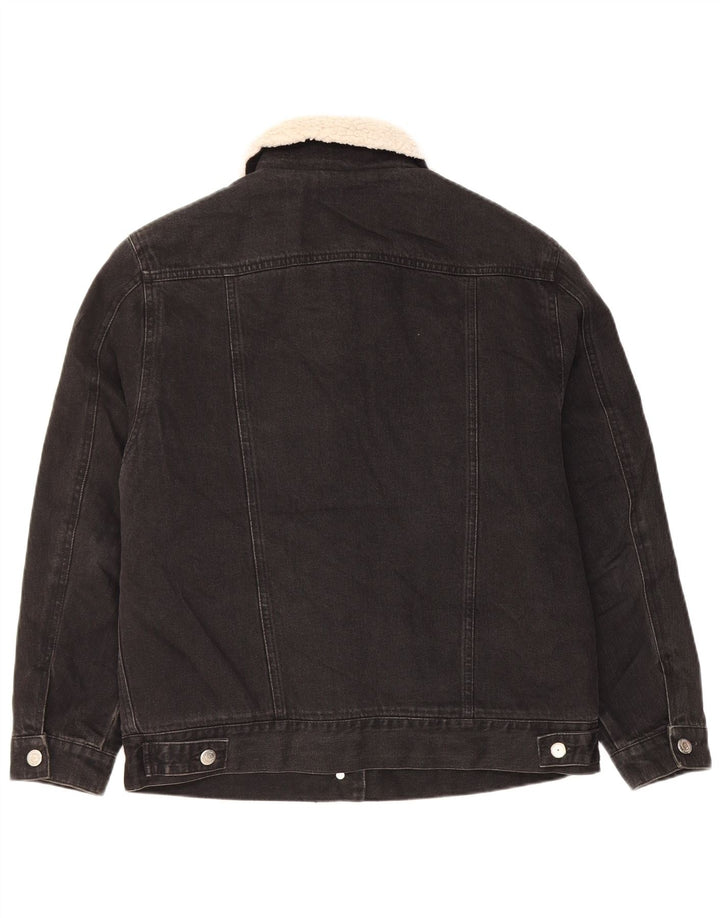 Jaqueta jeans feminina Sherpa de grandes dimensões da Topshop Reino Unido 8 pequena preta clássica
