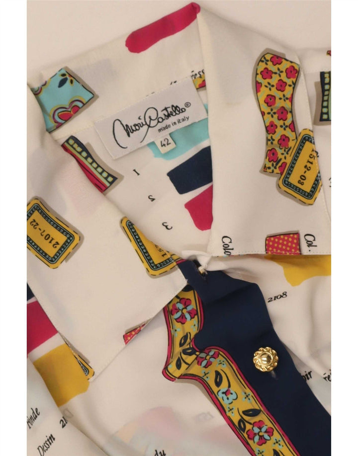 Camisa feminina vintage de manga curta com padrão abstrato IT 42 médio branco