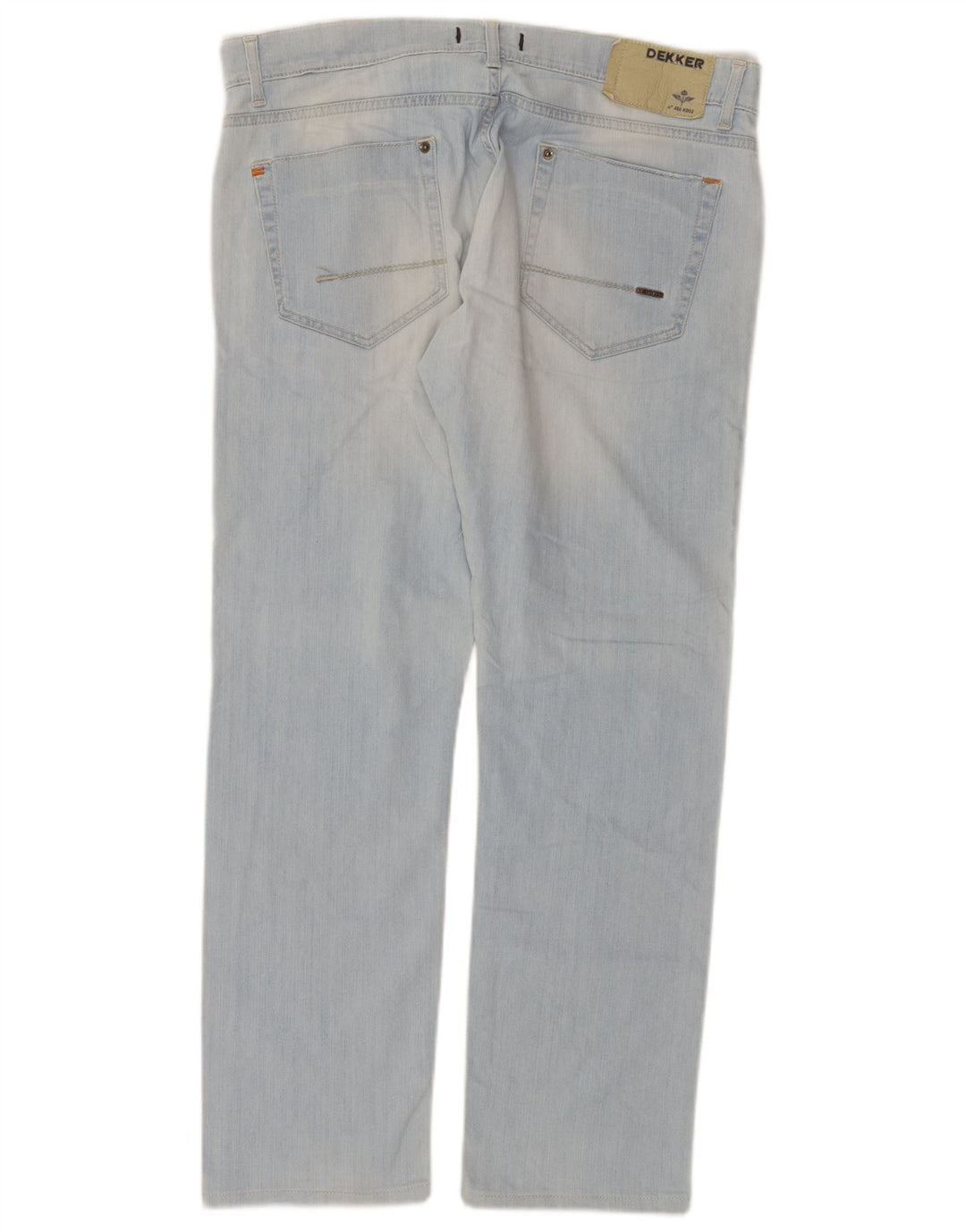 Calça jeans reta feminina Dekker desgastada W36 L29 algodão azul