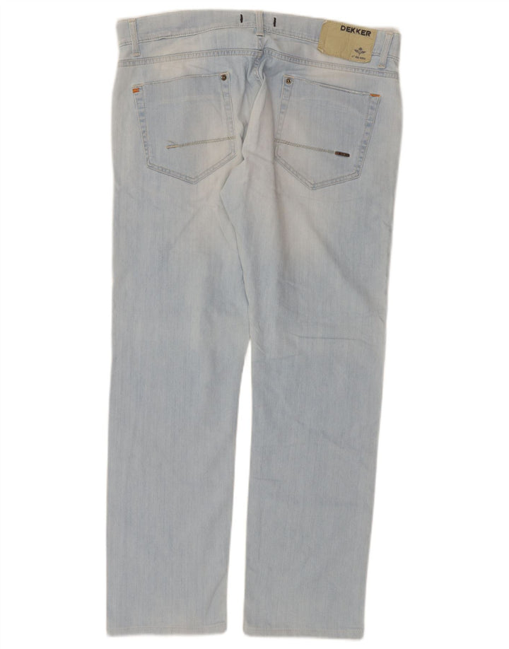 Calça jeans reta feminina Dekker desgastada W36 L29 algodão azul