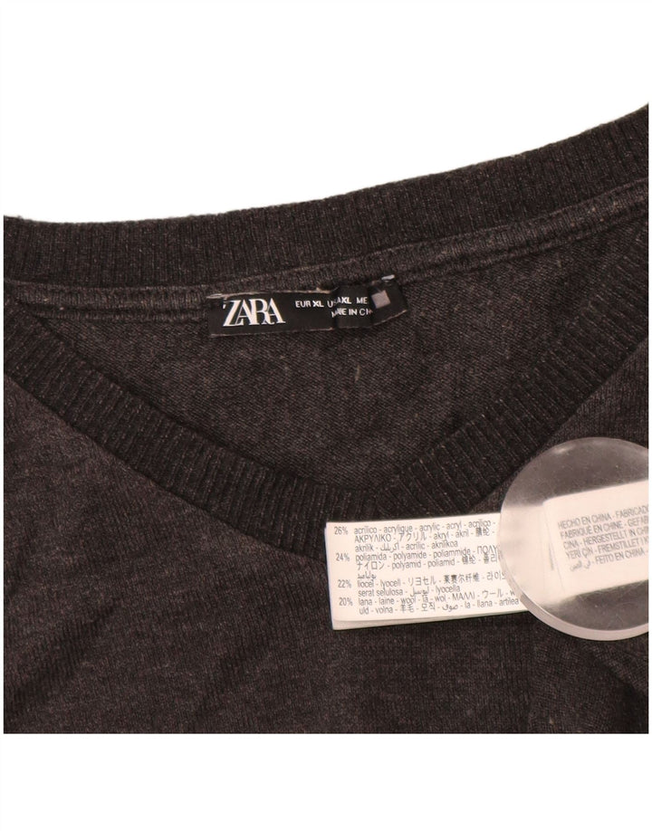 Top feminino ZARA manga comprida UK 18 XL cinza acrílico