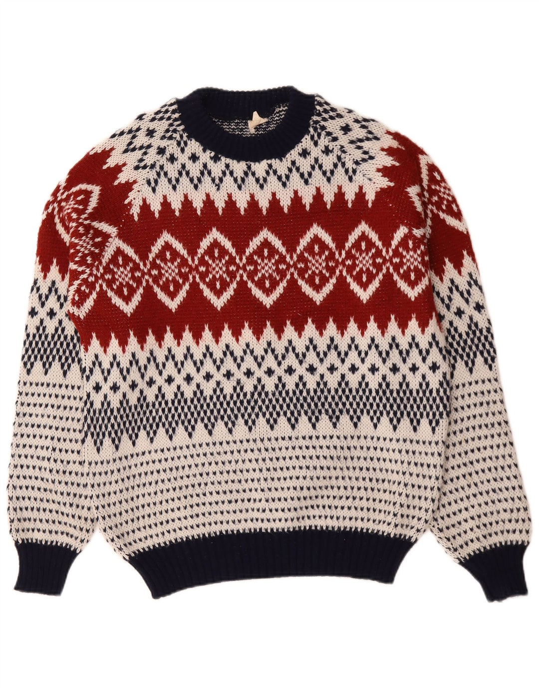 Suéter vintage masculino com gola redonda grande multicolorido Fair Isle