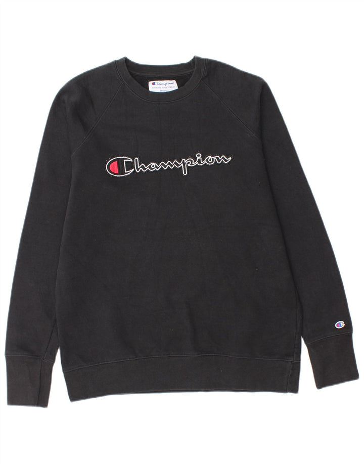 Champion masculino gráfico moletom jumper médio algodão preto