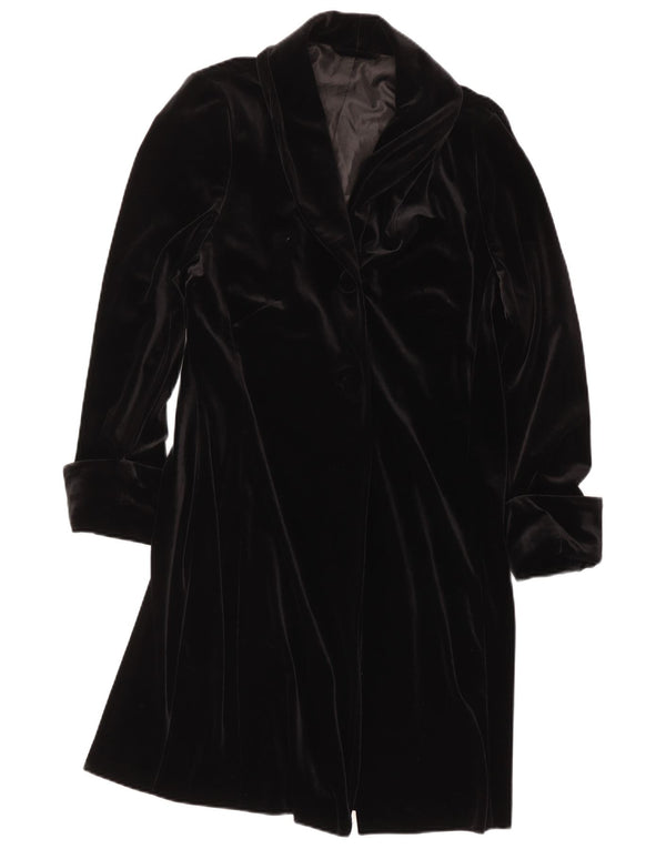 Sobretudo de veludo feminino vintage UK 16 grande poliéster preto