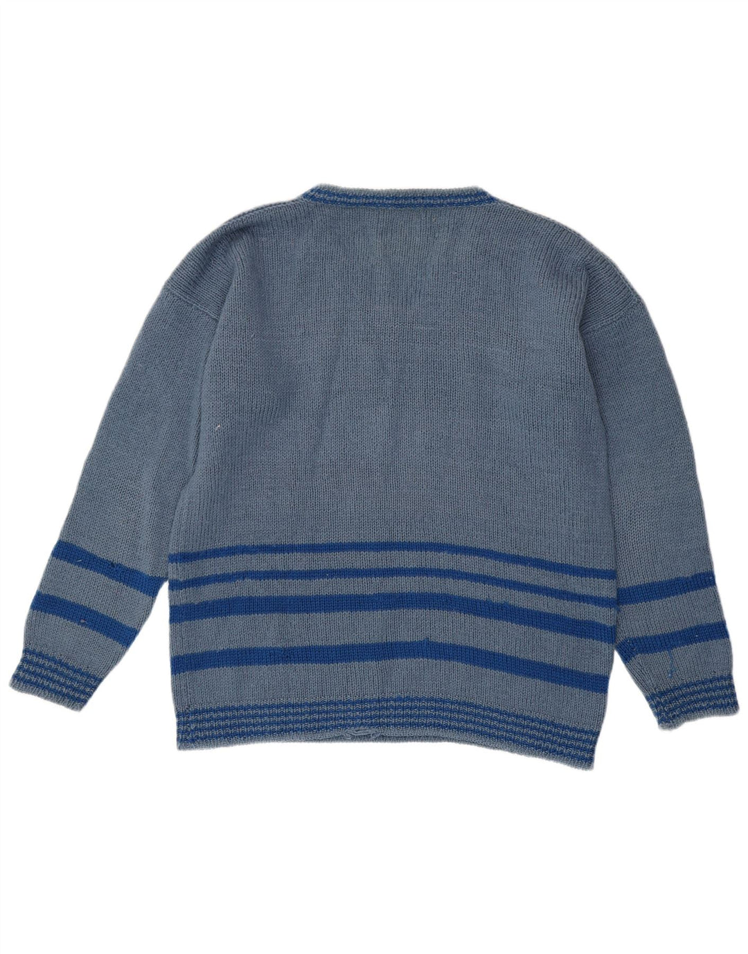 Suéter masculino VINTAGE com decote em V grande listrado azul