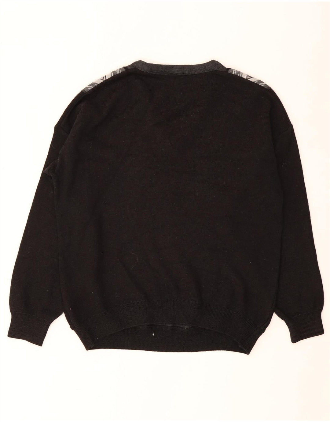 Suéter masculino Farah com decote em V, médio, preto, bloco colorido, acrílico