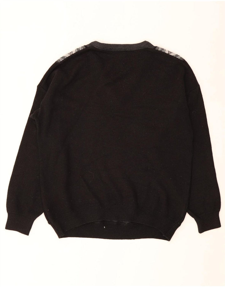 Suéter masculino Farah com decote em V, médio, preto, bloco colorido, acrílico