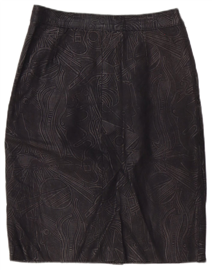 Saia de couro feminina vintage W26 pequena geométrica preta