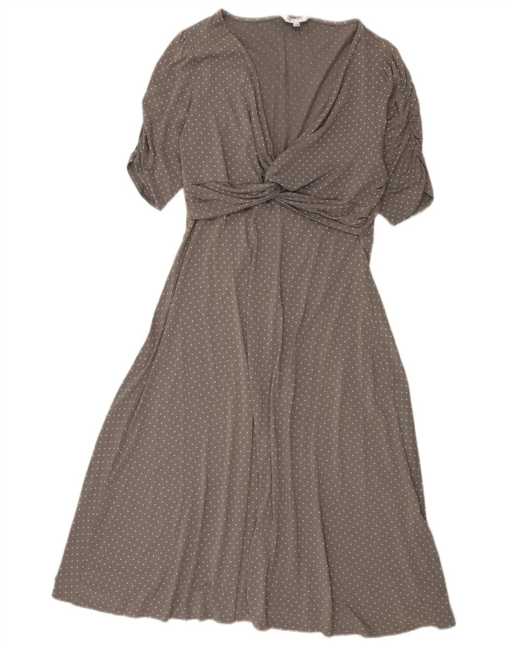 Vestido evasê feminino East UK 14 viscose manchada cinza médio