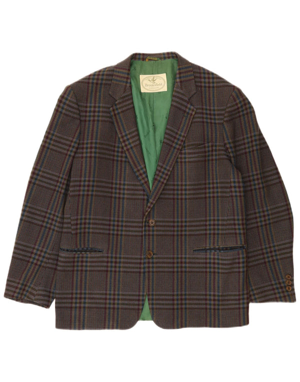 Jaqueta Blazer Masculina Brooksfield com 2 Botões IT 52 XL Lã Xadrez Marrom
